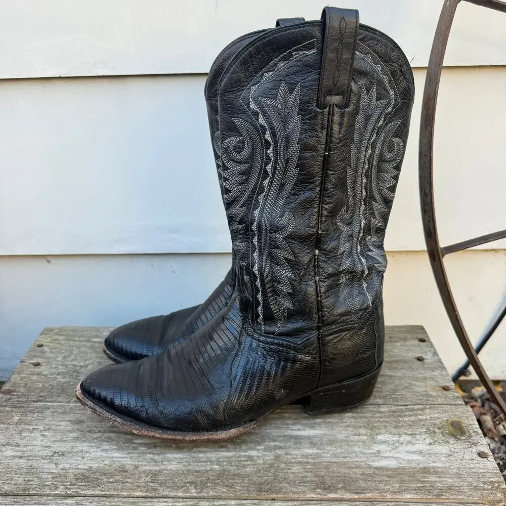 Dan Post DP2350R Men's Raleigh Western Boots Black Teju Lizard Round Toe 9 1/2EW